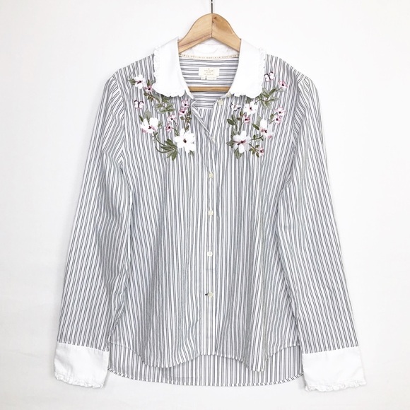 Kate Spade, striped embroidered ruffle collar and cuffs button down shirt - Picture 10 of 11